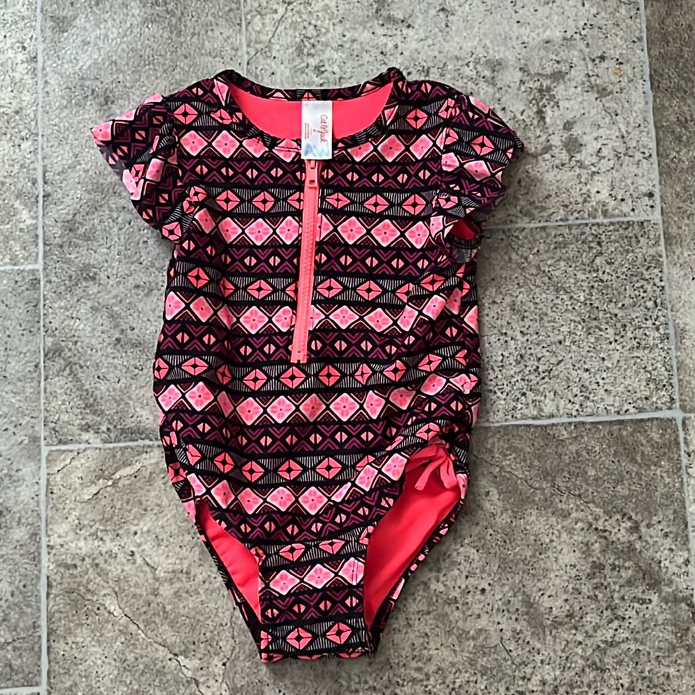 Cat & Jack Child One Piece Bathing Suit with Zipper, Ruffle Sleeves, and Clasps